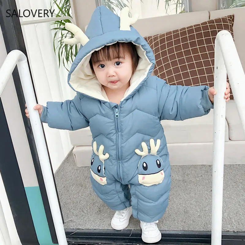 

Winter Autumn Thick Warm Infant Baby Jumpsuit Hooded Inside Fleece Boy Girl Overalls Children Outerwear Kids Snowsuit Rompers