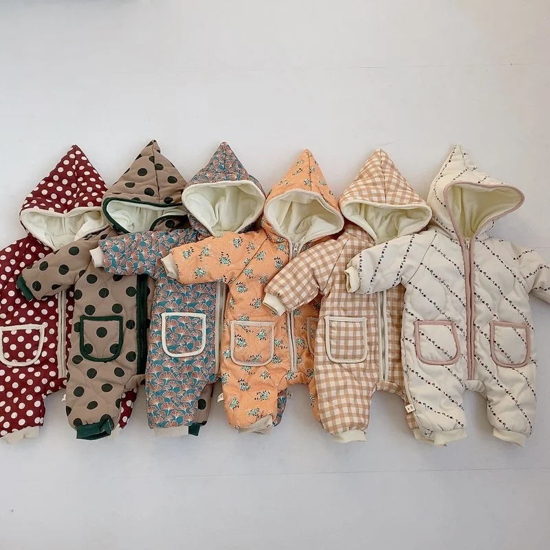 Зимняя детская одежда Стёганые комбинезоны с капюшоном для девочек внутренним