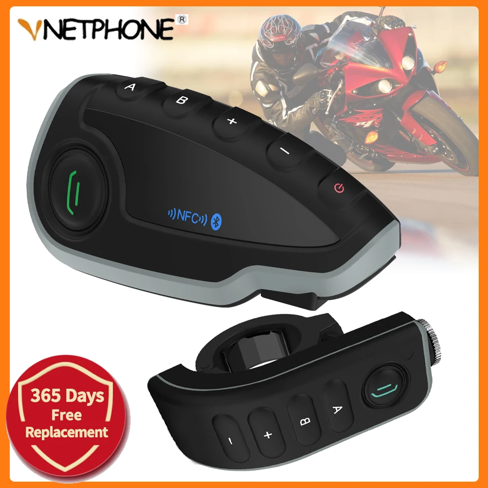 

VNETPHONE V8 Motorcycle Helmet Headset 1200M Bluetooth Intercom Headset Full Duplex for 5Riders NPC Remote Control with FM Radio