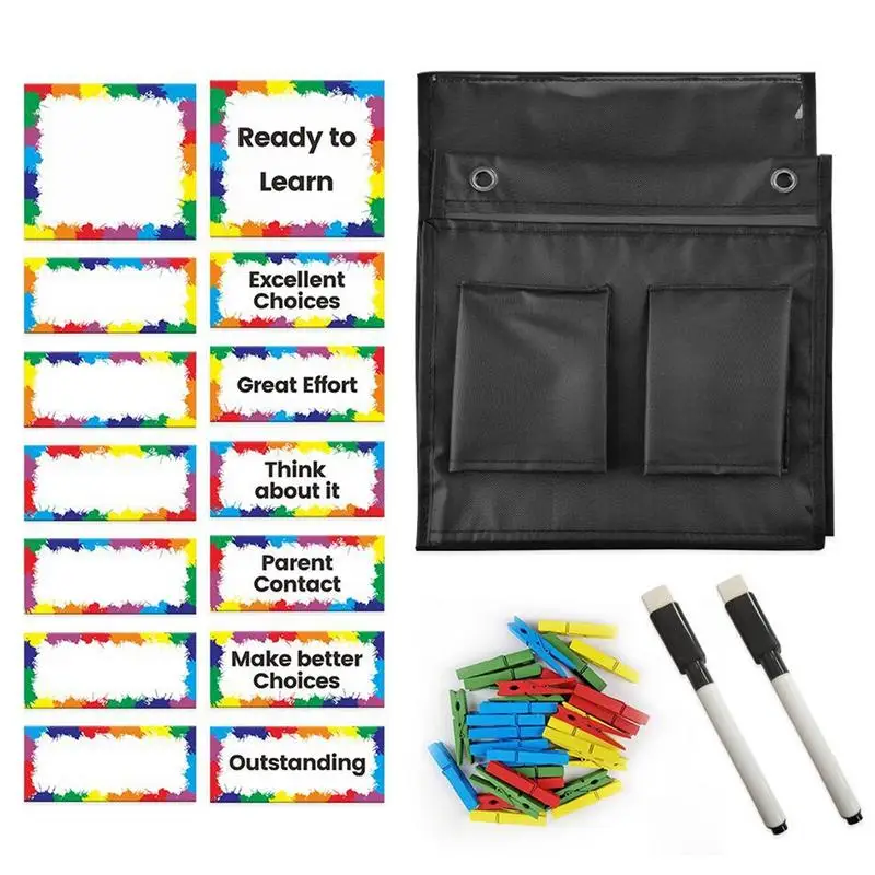 

Student Behavior Clip Chart For Classroom Kids-Track Good Behavior Clip Tracks Pocket Chart Bulletin Board With 2 Storage Bags