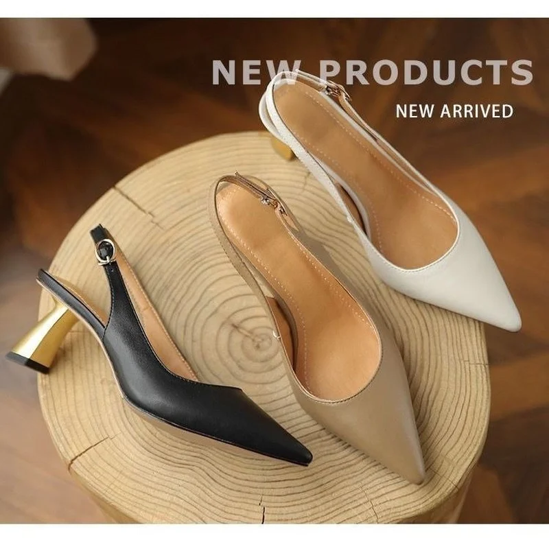 

Women Sandals Elegant High Heels 2022 New Leather Soft Sole Toe Cap Thick Heel Temperament Female Sandals Pumps for Women Shoes