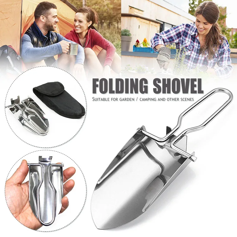 

Mini Stainless Steel Garden Tools Collapsible Folding Shovel Camping Spade Portable Gardening Tool Cloth Package VC