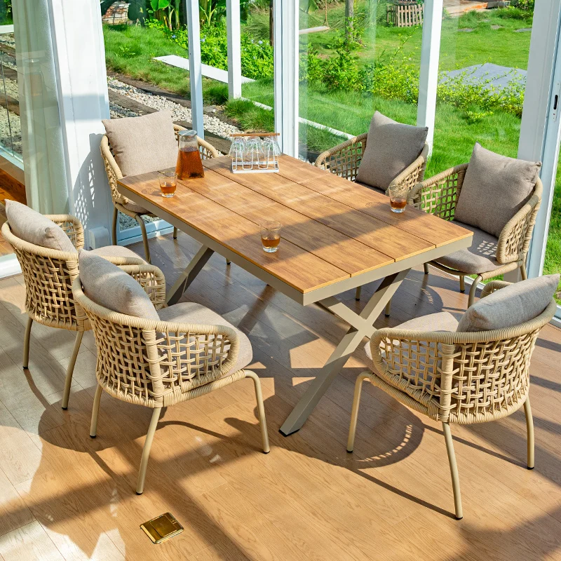 

Outdoor Courtyard Tables and Chairs Outdoor Garden Villas B&B Terrace Sun Room Leisure Nordic Plastic-wood Long Tablesn