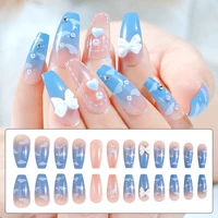 24pcsbox blue sky designs long coffin false nails detachable press on nails ballerina wearable fake nail full cover nail tips