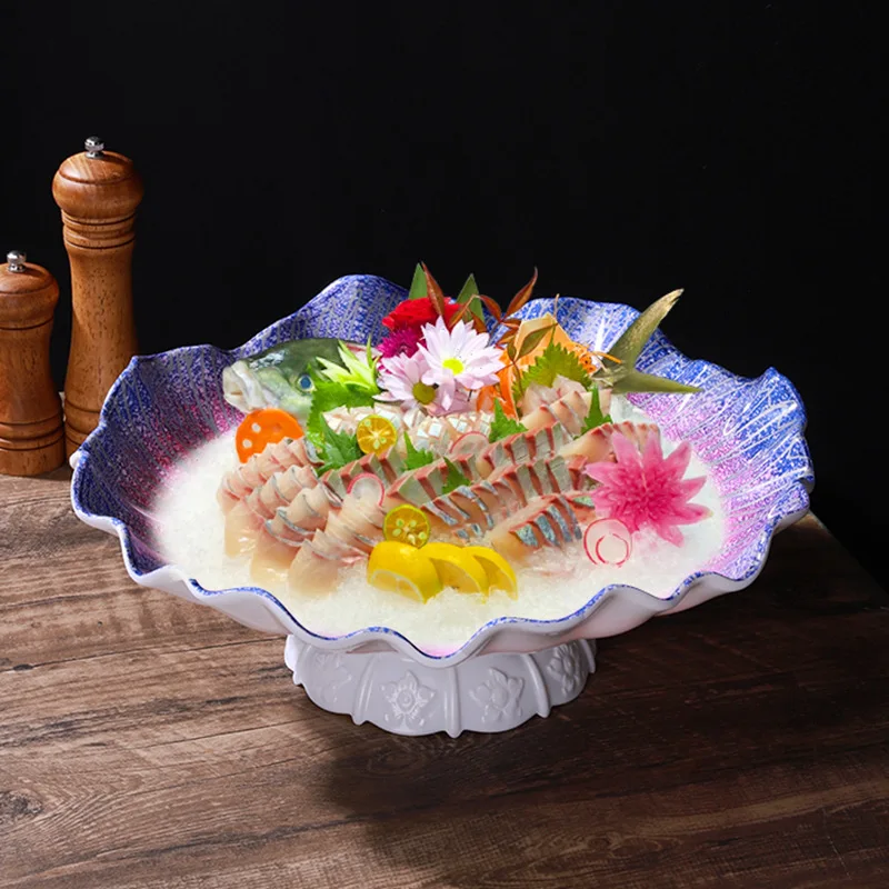 Фото Креативная тарелка с меламиновыми морепродуктами и сашими, снежинка, тарелка с сухим льдом Linglong, специальная посуда для отеля №3