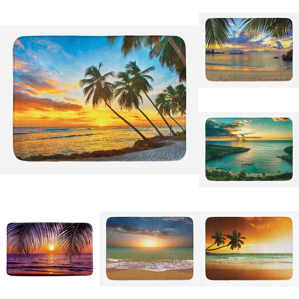 

Palm Trees Sunset Dreamy Dusk Scenery Bath Mat Tropical Beach Sea Carpet Non-Slip Foot Pad Landscape Bathroom Mats Rug Doormat