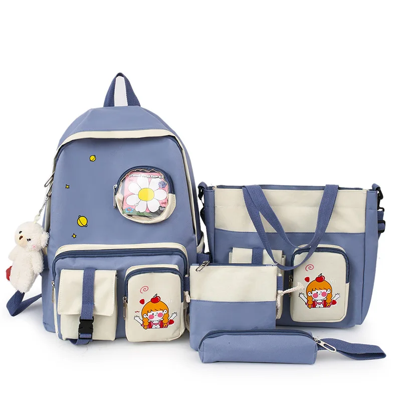 4 pcs sets canvas School Bags For Teenage Girls Female Children Shoulder Bags New Trend Female Backpack Fashion Women Backpack