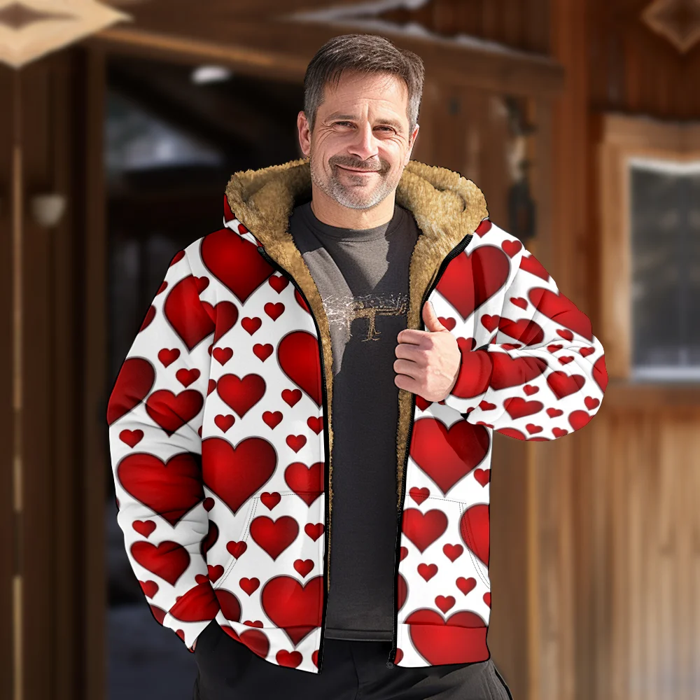 Мужские зимние куртки пальто креативный красный принт в виде сердца с милым