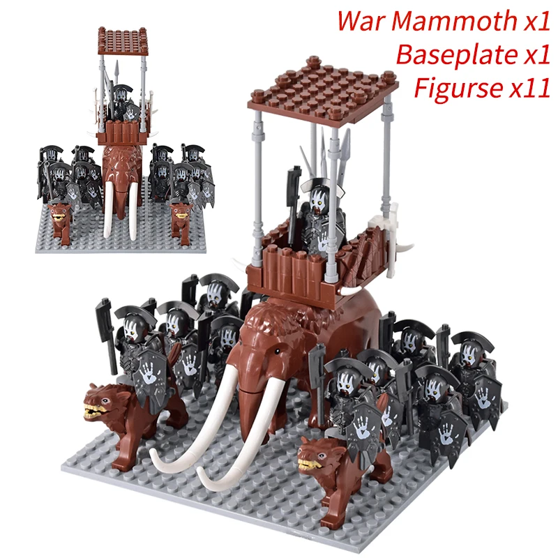 

Medieval lotr Haradrim Mammoth Knights Orcs War Elephant Mount Chariot Weapons Model Building Blocks Bricks Toys for kids Gifts