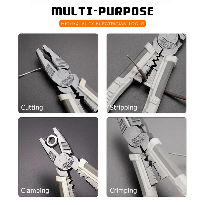 Pliers 8 Inch Wire Stripping Cable Cutting Crimping Tool Cutter Diagonal Long Nose Multifunction Household Repair DIY Tools |
