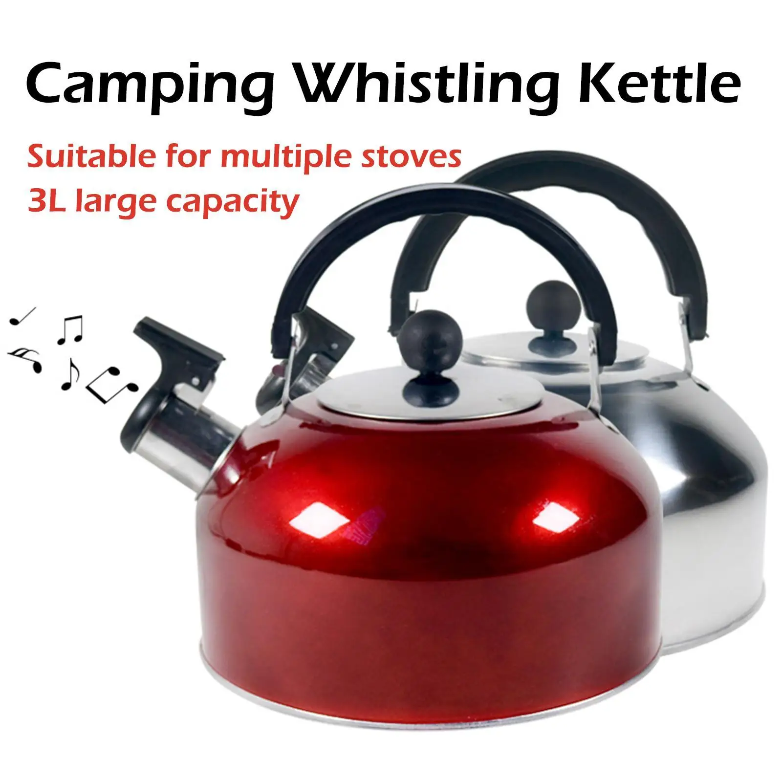 

Толстый звуковой чайник из нержавеющей стали, 3 л, большой объем, свисток, очень толстый чайник, индукционная плита, газовая универсальная пл...