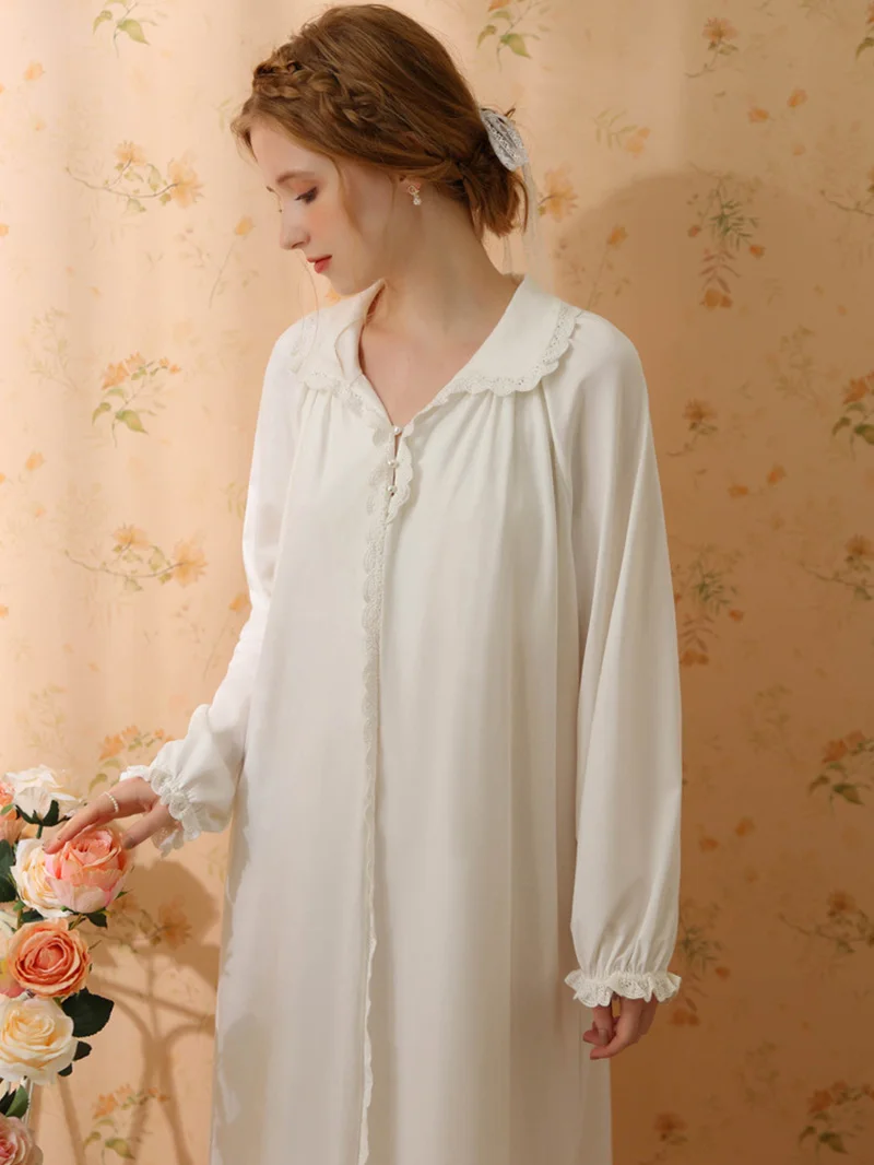 Vintage Princess Nightgown Cotton Long Sleeve Ruffles Women's Spring Autumn Loose Sweet Romantic Victorian Night Dress Sleepwear