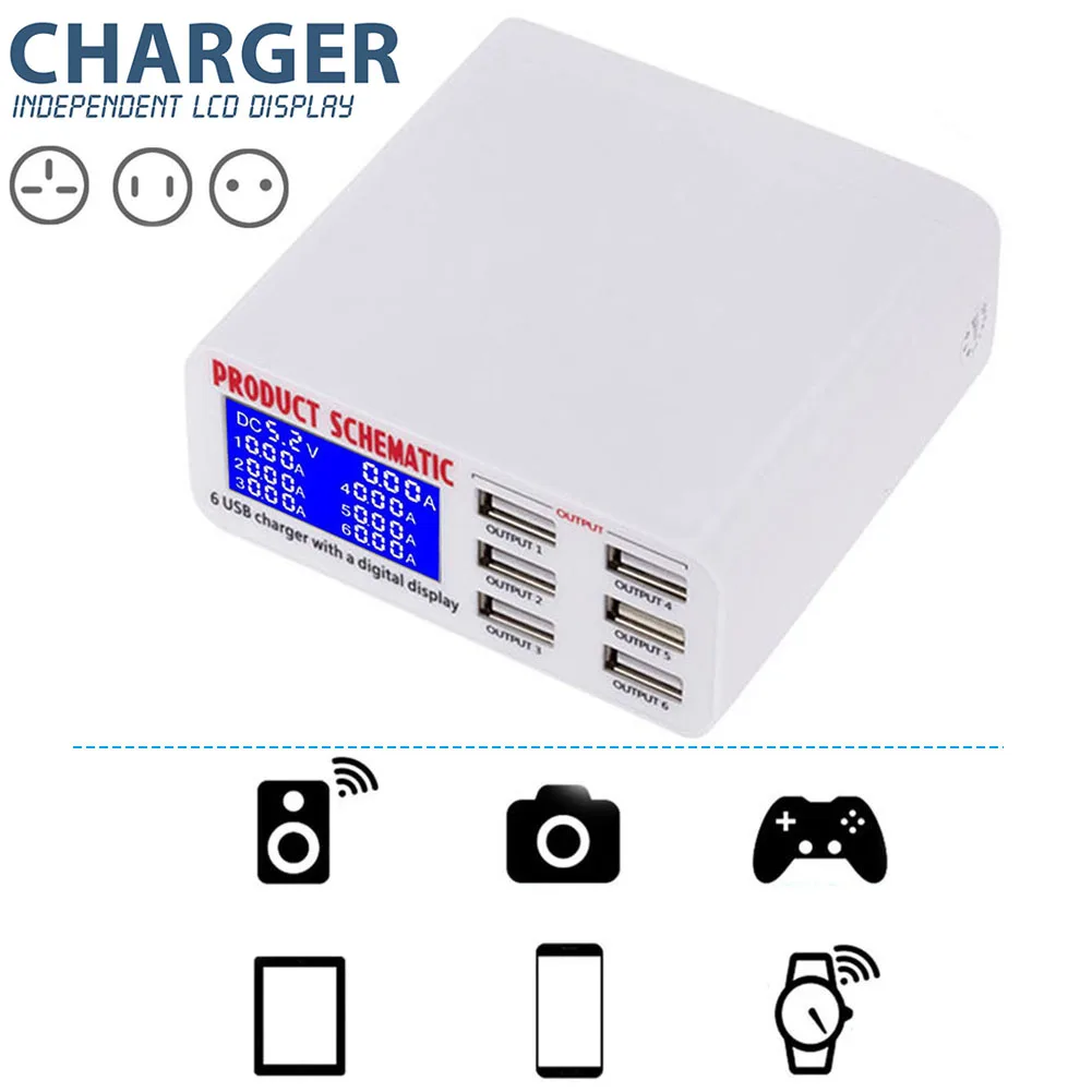 

Зарядное устройство с несколькими портами, 6 USB-портов, 6 портов