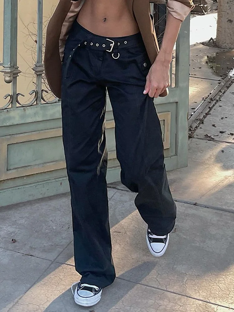 

Vintage Street Style Spice Girl Low Waist Straight Tube Thin Belt Jeans 2022 Autumn Fashion Street Fashion Cool New Pants Urban