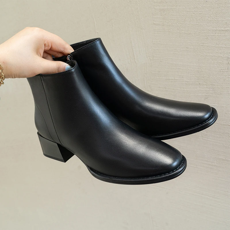 

2022 autumn and winter Women ankle boots natural leather 22-25cm cowhide upper European and American ankle boots women side zip