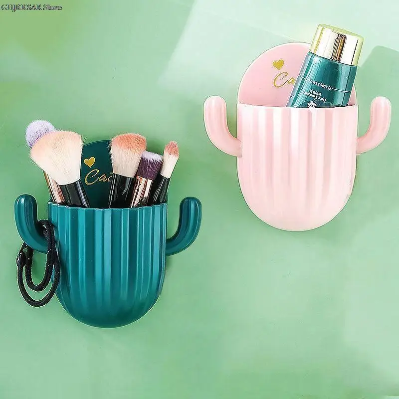 

1pc Toothbrush Holder Wall Self-adhesive Seamless Cactus Storage Rack Box Organizer