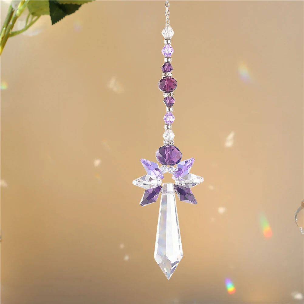 

Purple Crystal Pendant Windbell Ornaments Rainbow Chaser Hanging Drop Holiday Wedding Romantic Ornaments Christmas Tree Decor