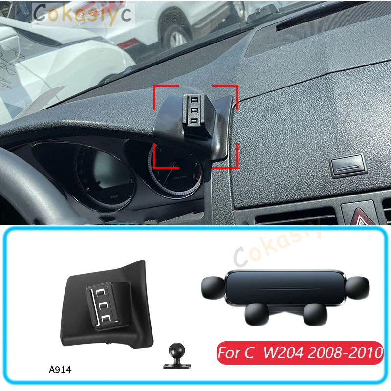 Car Phone Holder For Mercedes Benz C W204 2008-2010 Gravity Stand Mount Support Horizontal GPS Mobile Bracket Accessories With B