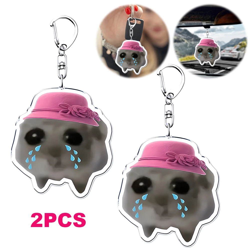 Популярный брелок для ключей с мемами розовая шляпа грустным хомяком акриловый