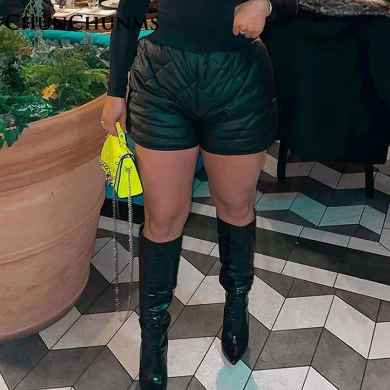 

Зимние стеганые теплые шорты с карманами 2022, женские черные ромбовидные укороченные брюки с эластичным поясом и хлопковой подкладкой, сексуальная уличная одежда для осени