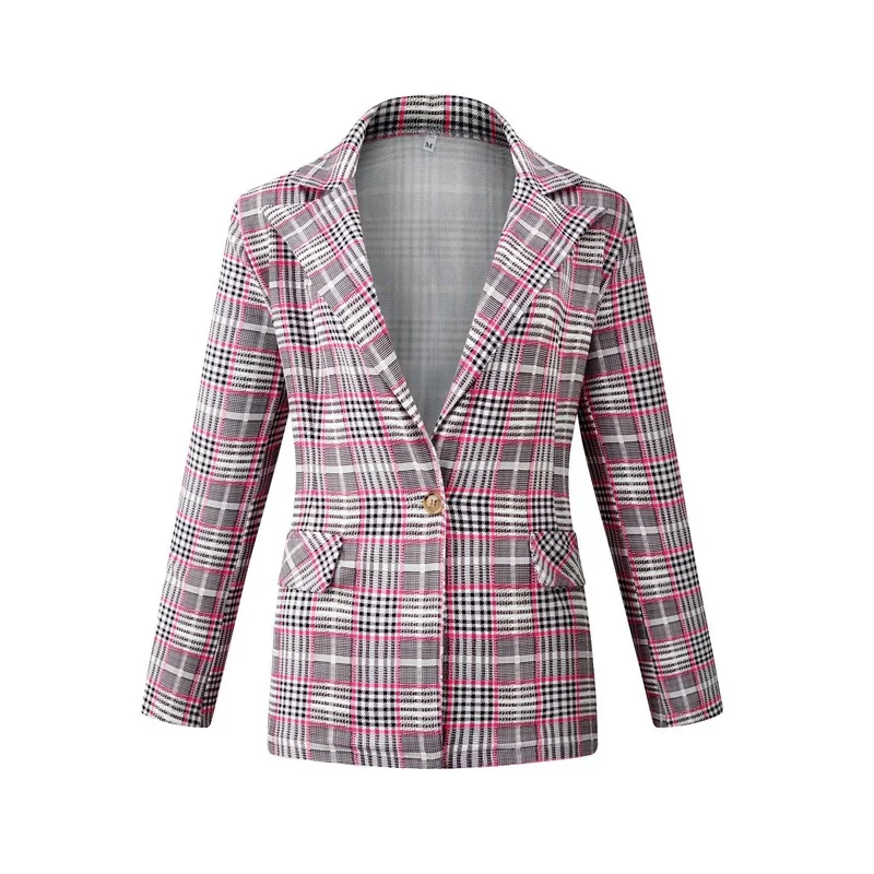 Winter Plaid Blazer Office Lady Lapel Single Button Casual Commute Blazers Autumn Slim Printed Suits Business Fashion Warm Coats