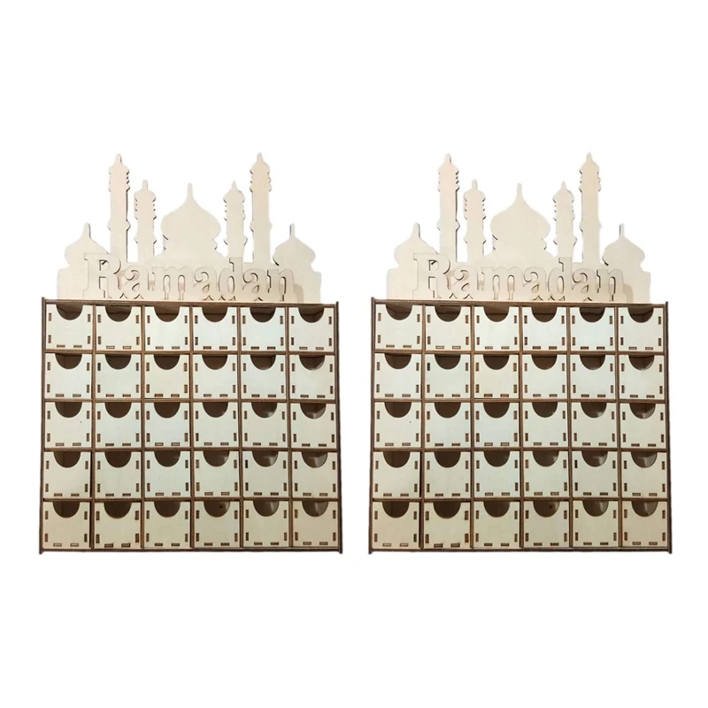 

2X Wooden Eid Ramadan Mubarak Advent Calendar Muslim Islamic Eid Decorationss Ornament Party Supplies
