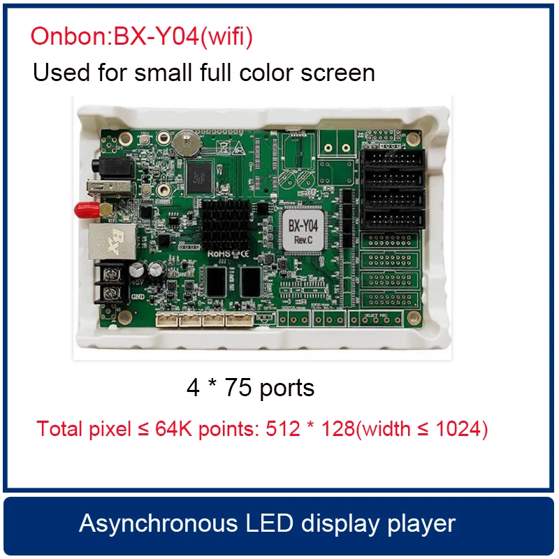 Onbon BX-Y04/Y04 (Wi-Fi), асинхронный Светодиодный дисплей, контроллер сети Wi-Fi, используемый для небольшого полноцветного экрана, lintel screen.