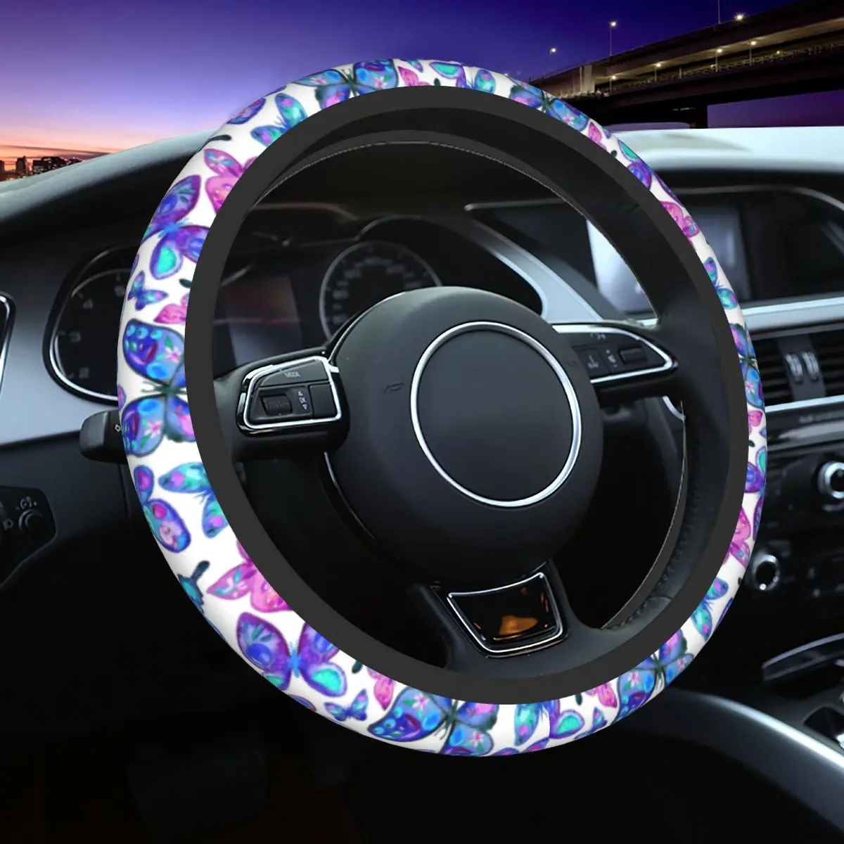

37-38 Steering Wheel Covers Watercolor Butterflies Universal Colorful Car-styling Colorful Steering-Wheel Accessories