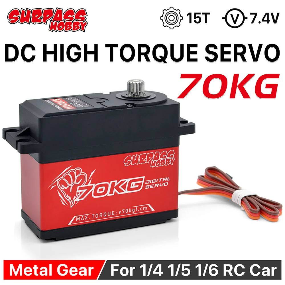 

Surpass Hobby 15T 70KG 1/5 scale servo motors High Torque Servo Digital DC Metal Gear for 1/6 1/4 RC Car Buggy Boat Robot S7000M