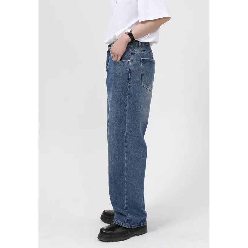 Men Clothing 2022 New Pattern Hole Jeans Loose Recreational Straight Cylinder Blue Temperament Versatile Mop Pants Autumn Female