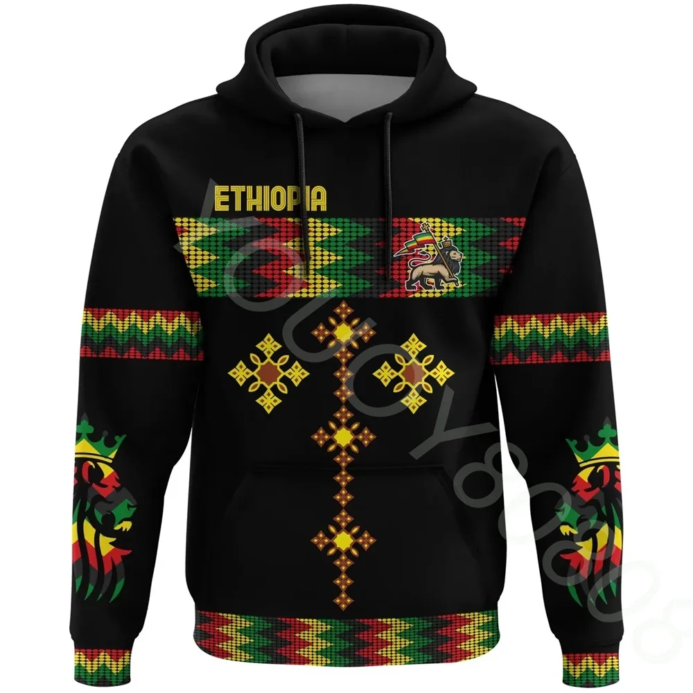 Autumn Winter New Men's Sweater Ethiopia Rasta Circular Pattern Black Pullover 3D Printed Retro Harajuku Sportswear
