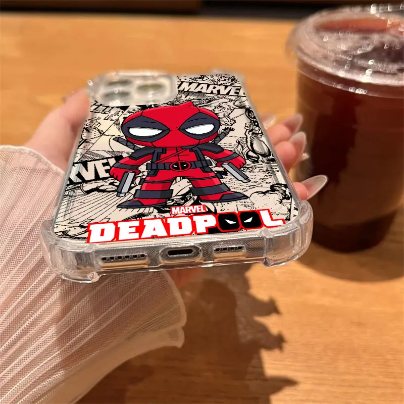 Фото Противоударный прозрачный чехол Marvel Deadpool Funny для iPhone 17, 16, 15, 14, 13, 12, 11 Pro Max, 16e, 17e, Air, 13, 15 Plus, XS, XR, X, 8 №4