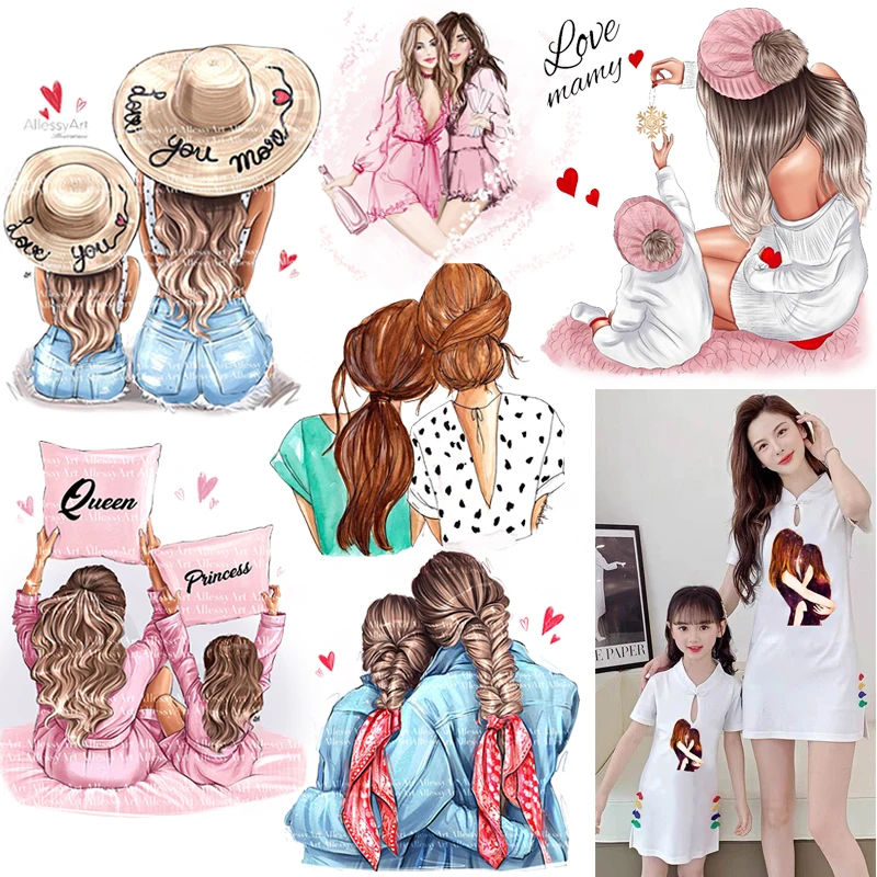 

Fashion Mom Baby Patches On Clothes Washable T-Shirt Iron On Transfers DIY Parent-Child Heat Transfer Clothing Stickers Applique