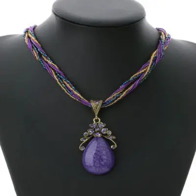 

Bohemian Colorful Women Beads Imitation Water Nature Stone Pendant Necklace With Multilayer Chain Turkish Jewelry Ethnic Jewelry
