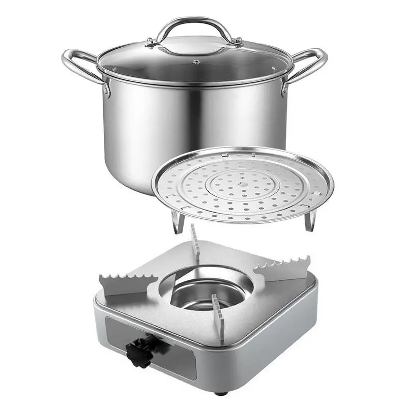 

Camping Stove Pot Set Stainless Steel Soup Pot With Lid Pot Steaming Plate Stove Hot Pot Set For Induction Stoves & Electric