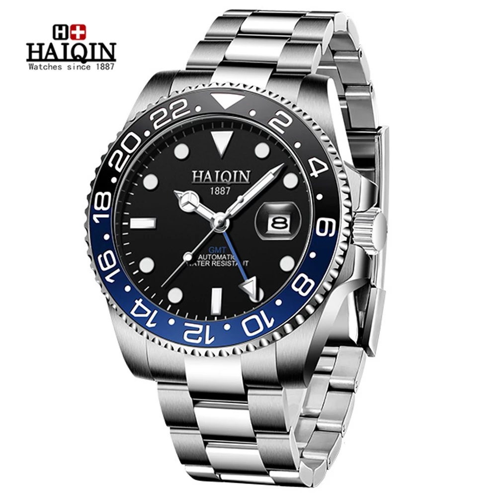 

HAIQIN GMT 41MM Mechanical Men's Watches Luxury Sport Automatic Watch For Men Waterproof Stainless Steel Clock Reloj Hombre 2022