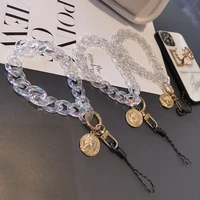 transparent plastic chain short phone lanyard for iphone iphone x 8 7 11 12 pro redmi samsung round coins drop wrist strap rope
