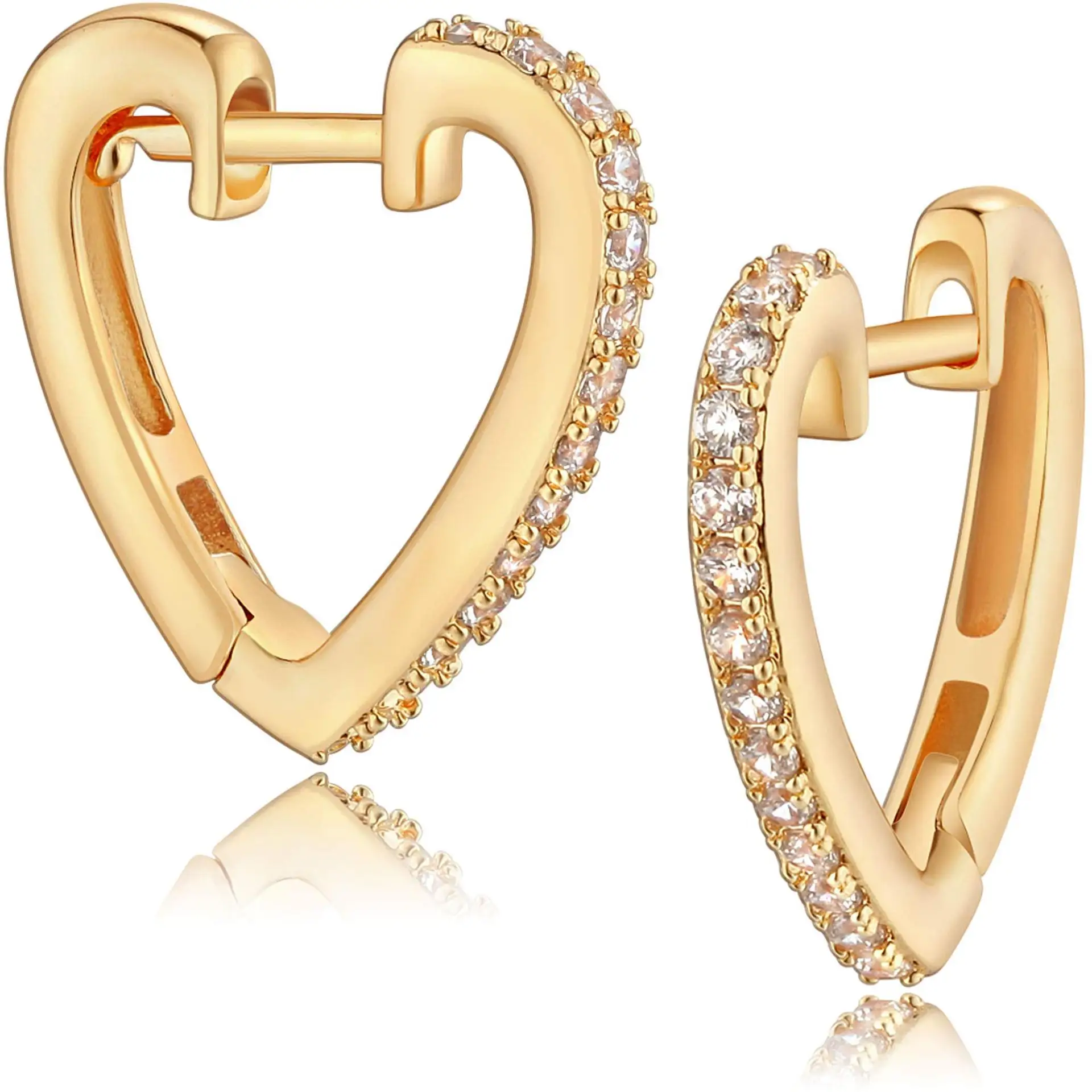 

New Arrival S925 Sterling Silver Zircon Geometric Heart CZ Huggies Hoop Earrings Stylish Dangle Minimalist Female Jewelry 2022