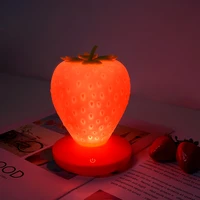 led new strawberry silicone light usb charging cute novelty room decoration night lights touch dimming with sleeping table lamp