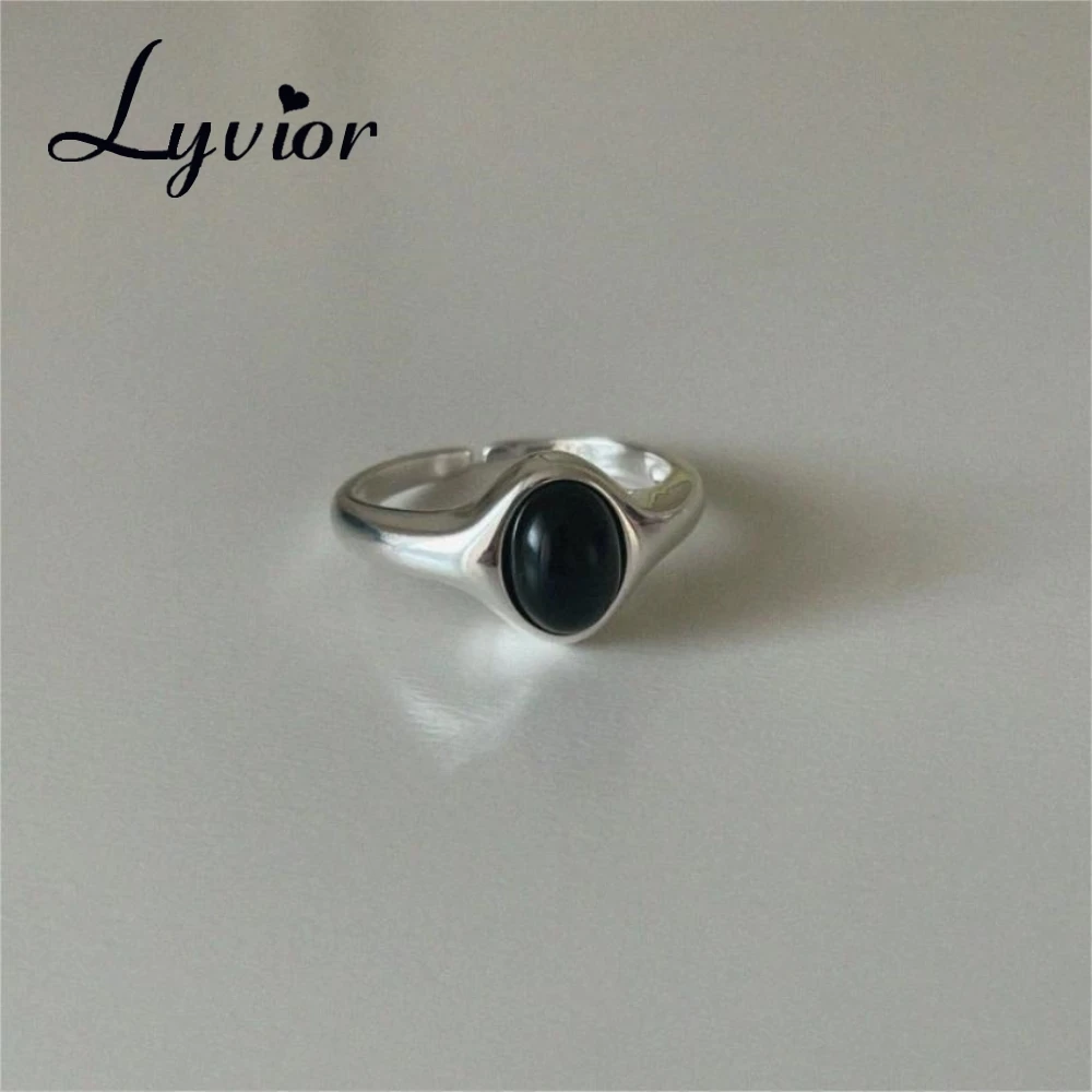 

S925 Sterling Silver Black Natural Onyx Stone Ring for Men Handmade Agate Jewelry Luxury Ring Simple Design for Male Female