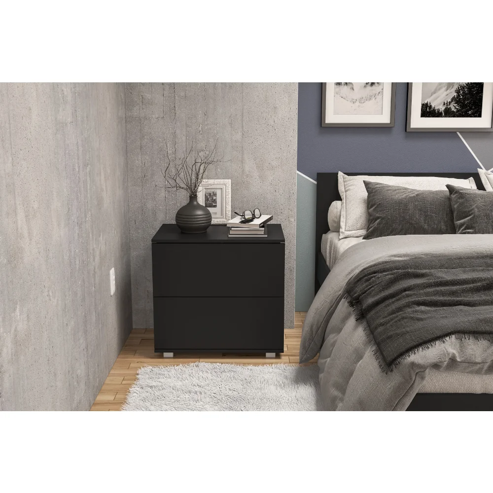 

Modern 2 Drawer Nightstand, Black