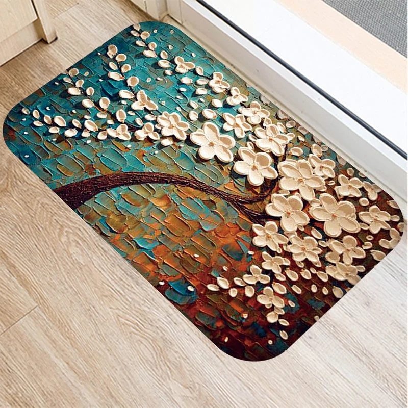 

Tree Oil Painting Pattern Non-Slip Carpet Door Mats Doormats Outdoor Kitchen Bathroom Living Room Floor Mat Rug Home Decor 48221
