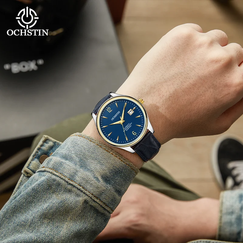 Фото Мужские классические автоматические механические часы OCHSTIN Master Series с автоподзаводом, прочным ремешком из натуральной кожи и светящимися стрелками. №5