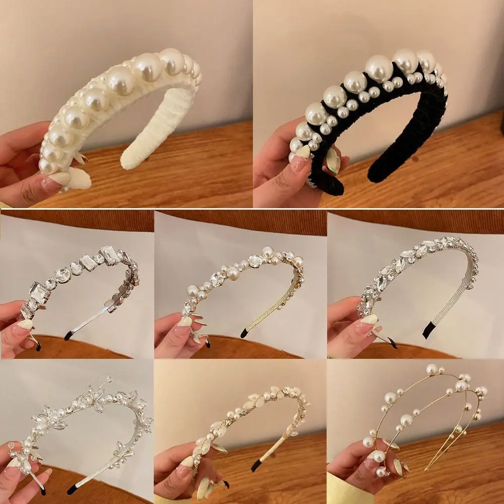 

Rhinestone Hair Hoop New Retro Hair Accessories Hairband Elegant Pearl Head Hoop Women's