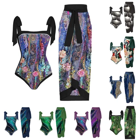 Swimsuit Women Plus Size Bikini Floral Print Cover Up Monokini Bikini 2 Piece Swimsuits Two Piece Tankini Set trajes de baño