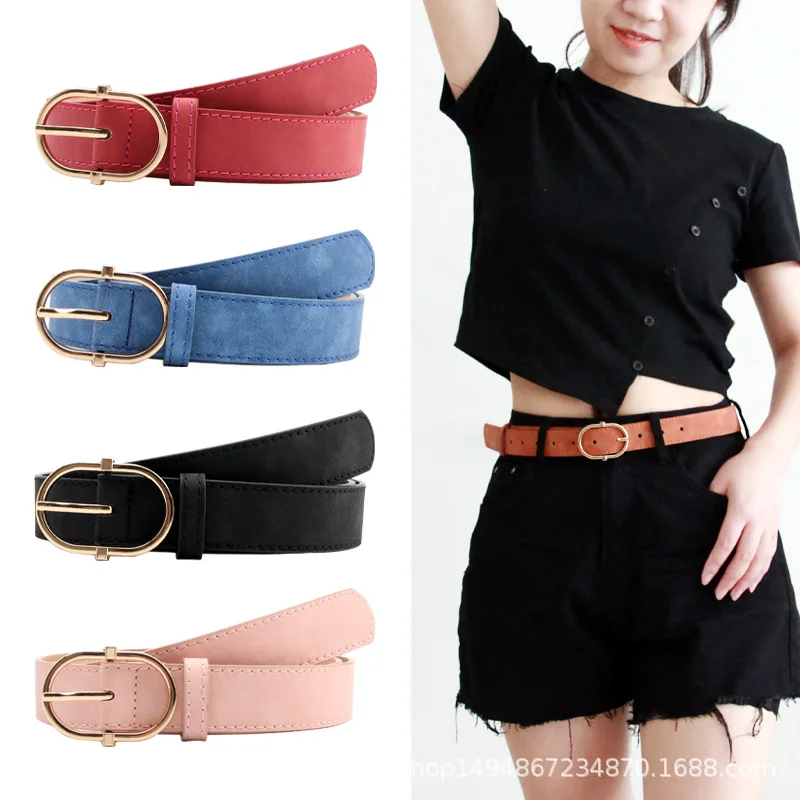 New Belts for Women Simple Leather Gold Buckle Matte Belt Female Jeans Dress Pants Waistband Luxury Designer Brand Straps Gifts