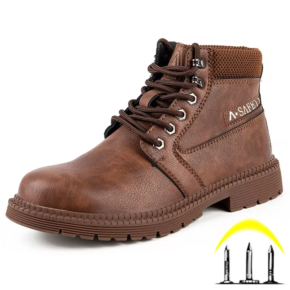 

Steel Toe Safety Shoes Boots for Men Puncture Proof Anti-Smashing Security Boots Leather Boots Hike Sneakers Safety Work Shoes