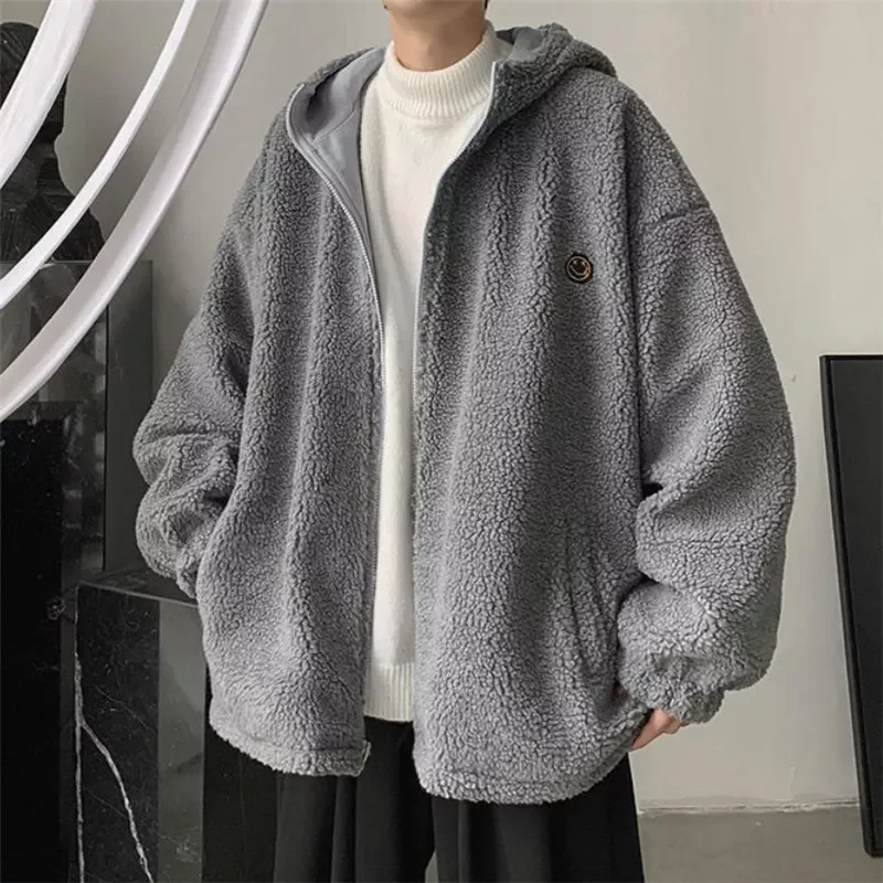 Polar Fleece Coats Men Autumn Winter 2021 Leisure Solid Warm Cotton Clothes Lamb Wool Plus Velvet Thickening Outerwear
