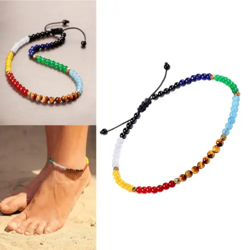

7 Chakra Anklet Bracelet For Women Beach Foot Energy Healing Gemstone Crystals