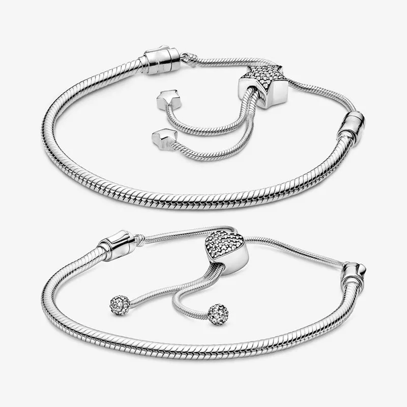 

Браслет из серебра S925 пробы в виде змеи с инкрустированными звездами, подходит для оригинального шарма женского ювелирного изделия «сделай...